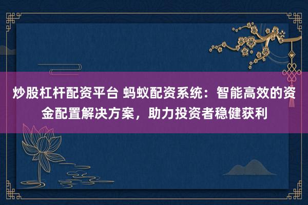 炒股杠桿配資平臺 螞蟻配資系統：智能高效的資金配置解決方案，助力投資者穩健獲利