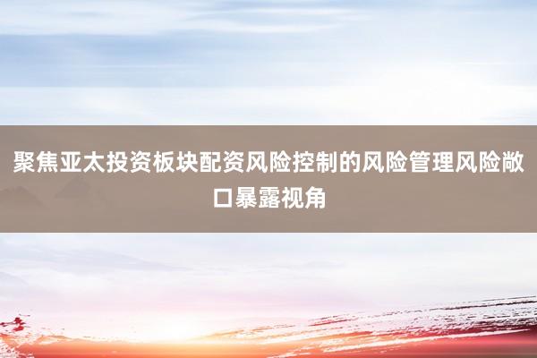 聚焦亞太投資板塊配資風險控制的風險管理風險敞口暴露視角