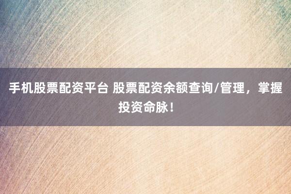 手機(jī)股票配資平臺(tái) 股票配資余額查詢/管理，掌握投資命脈！